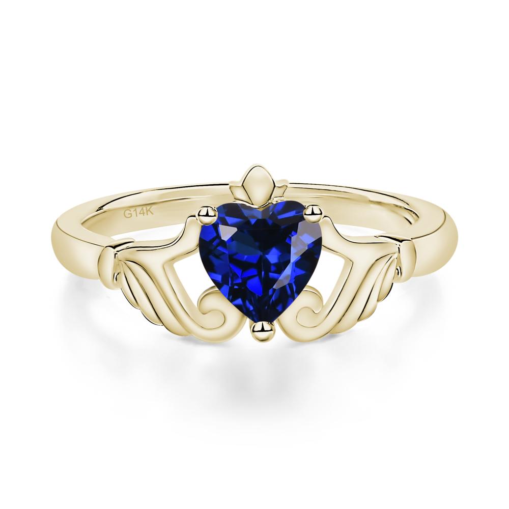 Heart Shaped Sapphire Claddagh Ring - LUO Jewelry #metal_14k yellow gold