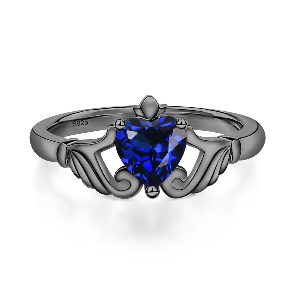 Heart Shaped Sapphire Claddagh Ring - LUO Jewelry #metal_black finish sterling silver