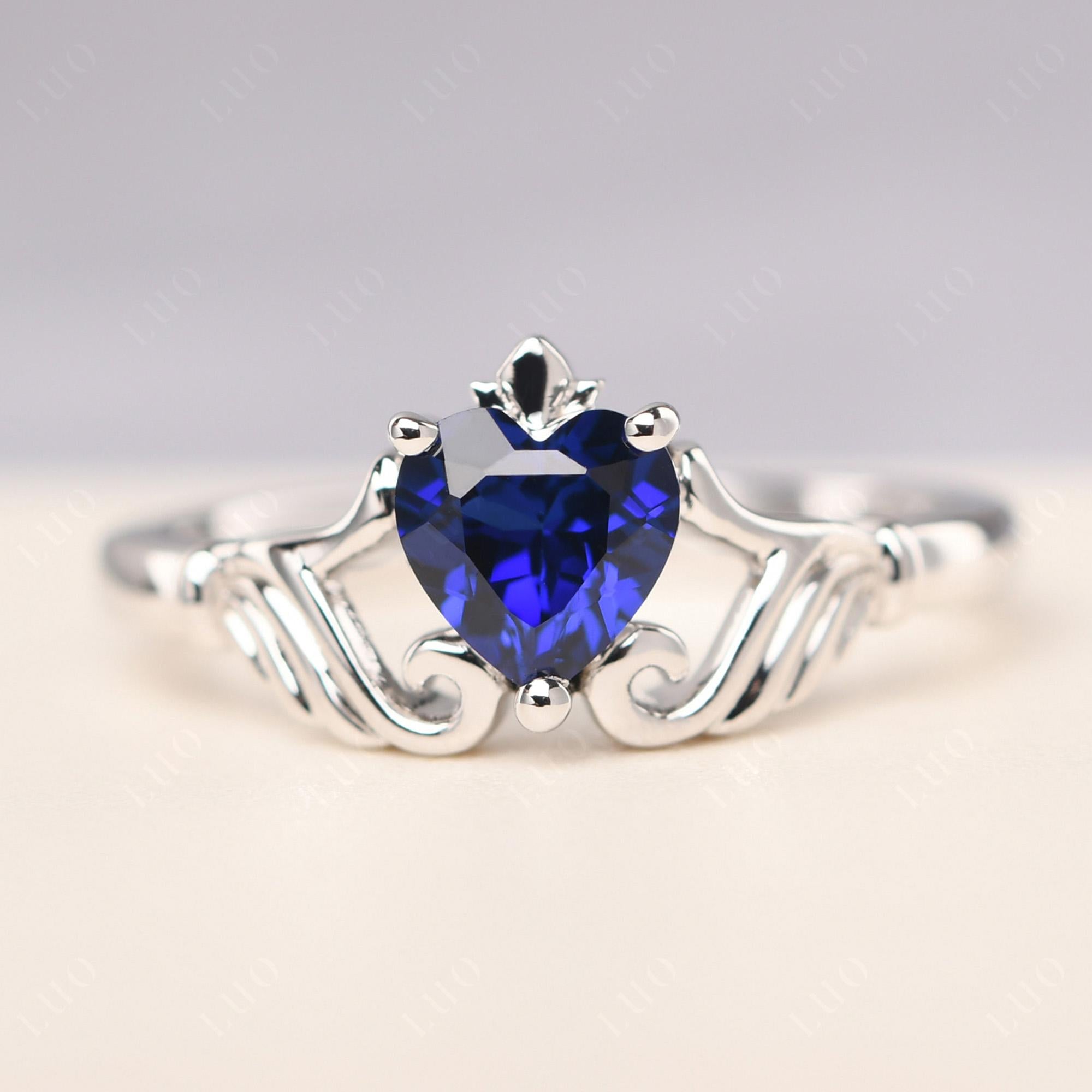 Heart Shaped Sapphire Claddagh Ring - LUO Jewelry