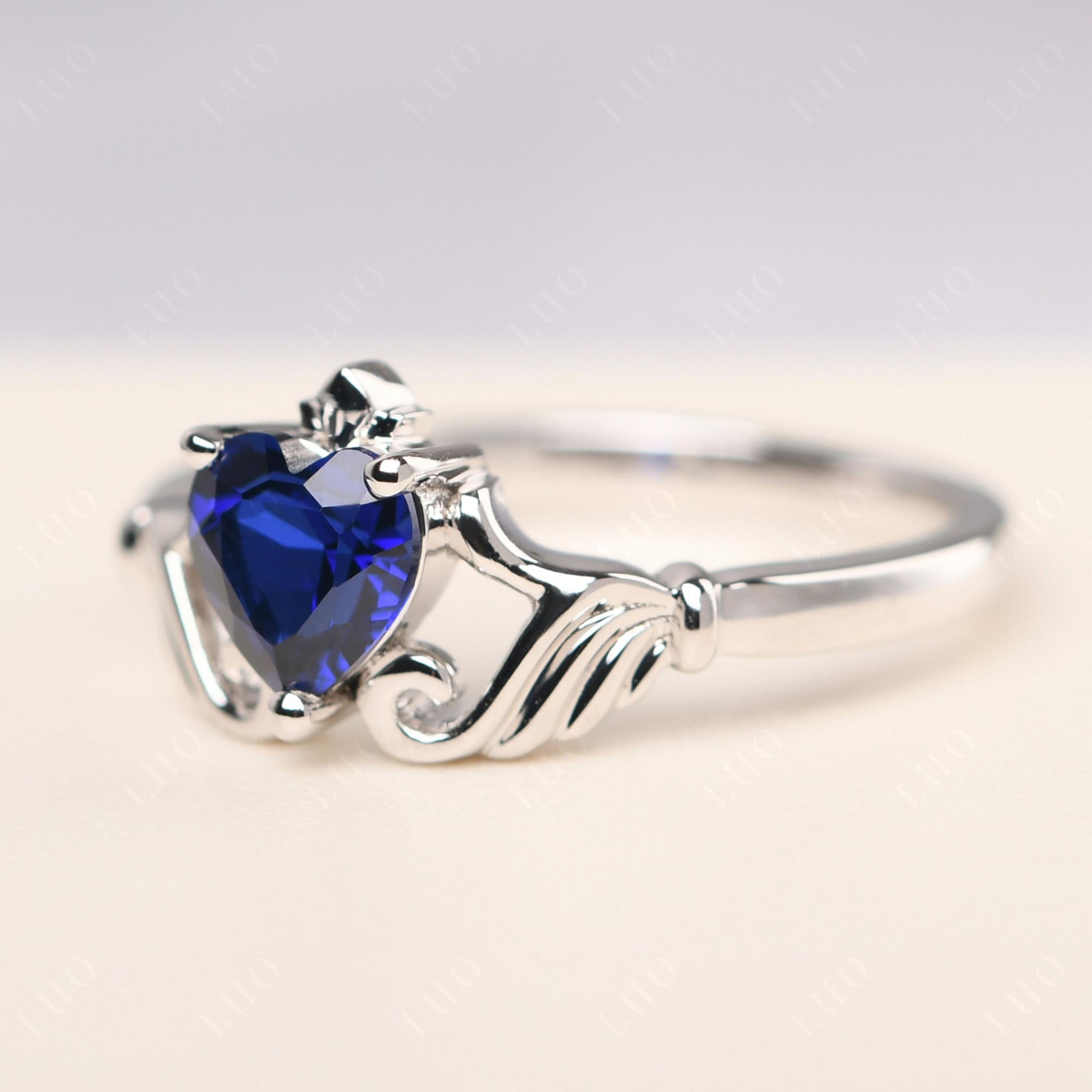 Heart Shaped Sapphire Claddagh Ring - LUO Jewelry