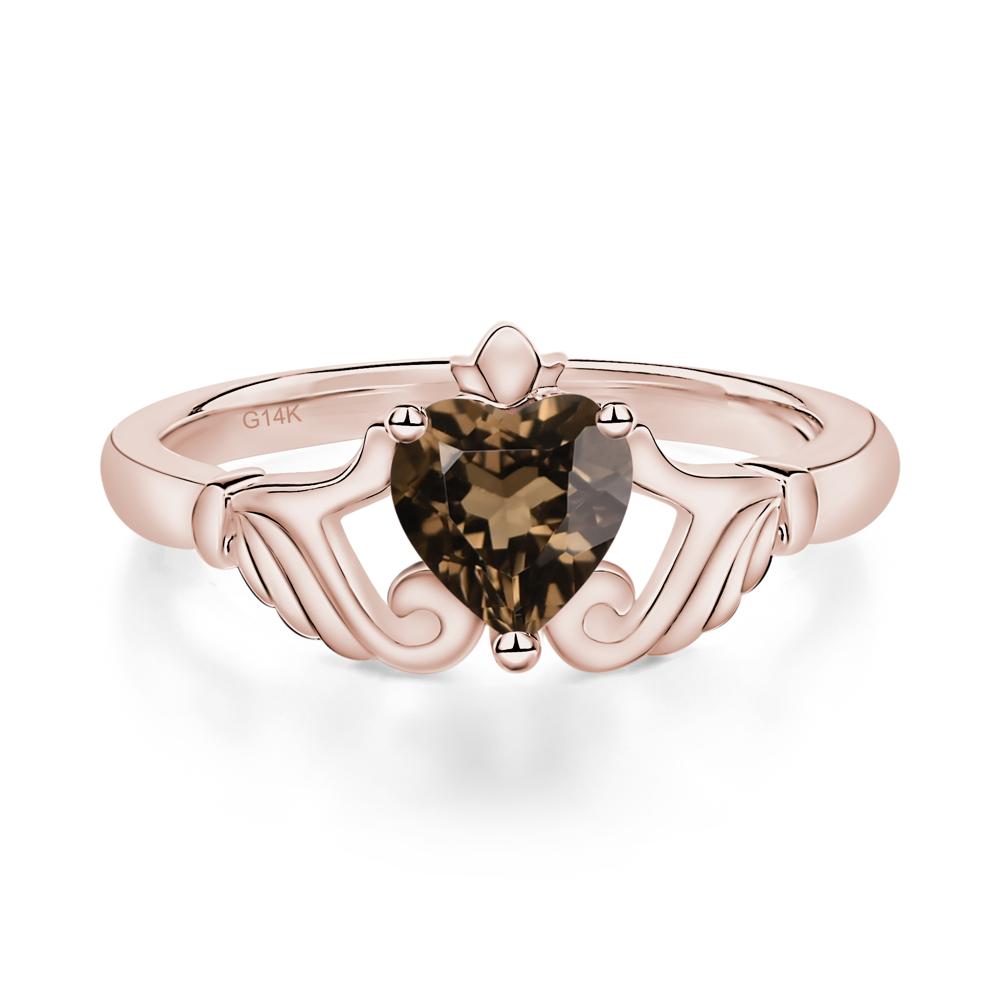 Heart Shaped Smoky Quartz Claddagh Ring - LUO Jewelry #metal_14k rose gold