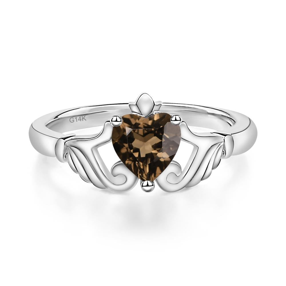 Heart Shaped Smoky Quartz Claddagh Ring - LUO Jewelry #metal_14k white gold