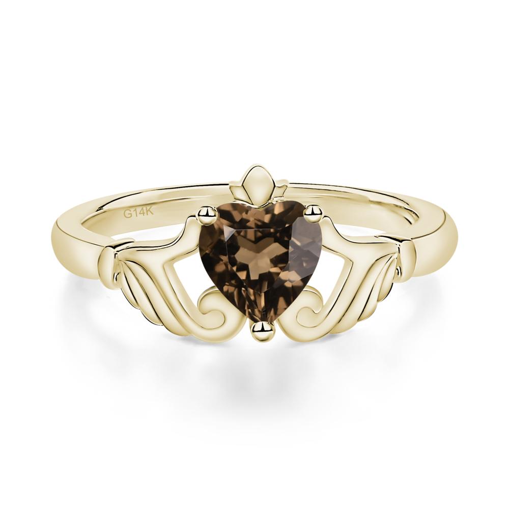 Heart Shaped Smoky Quartz Claddagh Ring - LUO Jewelry #metal_14k yellow gold
