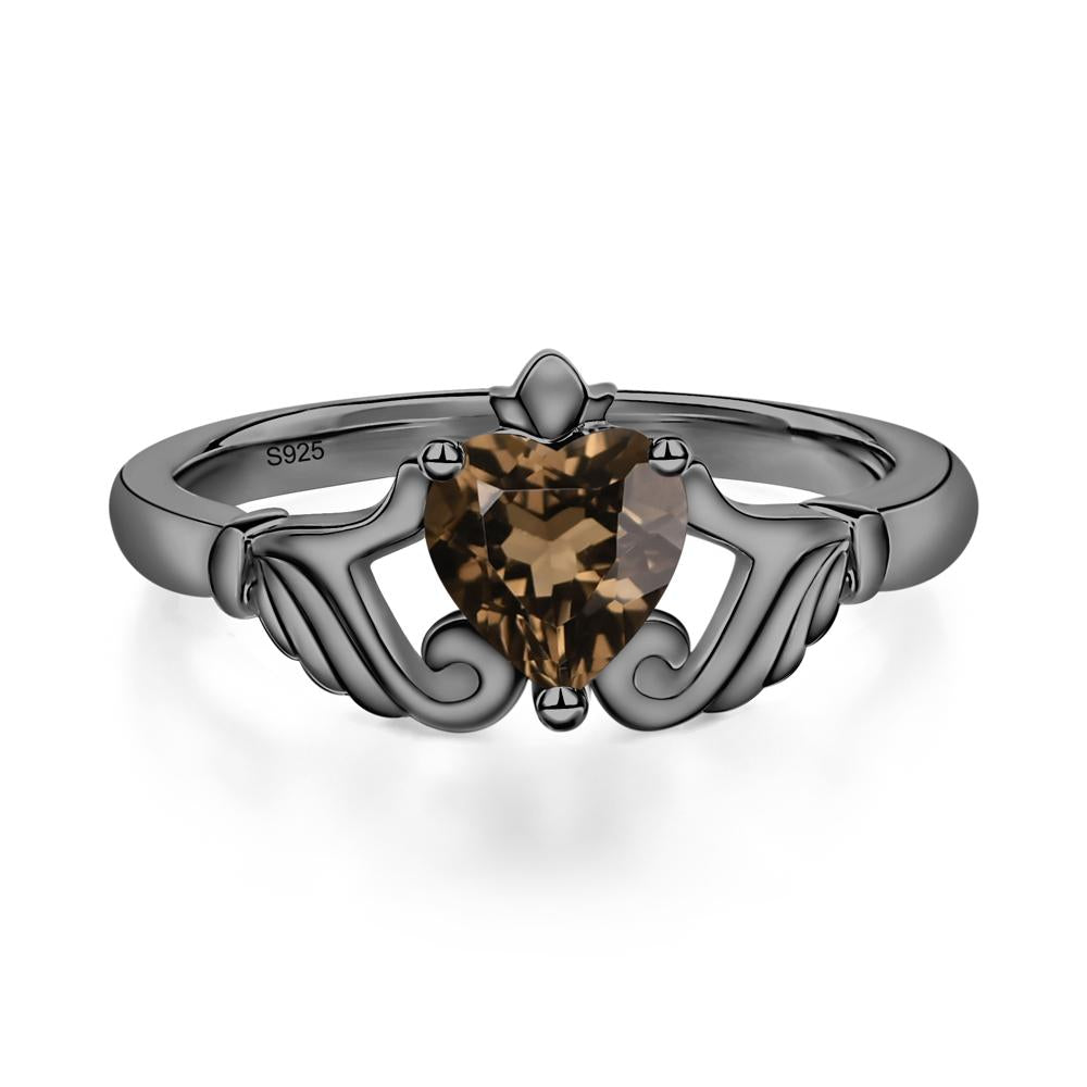Heart Shaped Smoky Quartz Claddagh Ring - LUO Jewelry #metal_black finish sterling silver