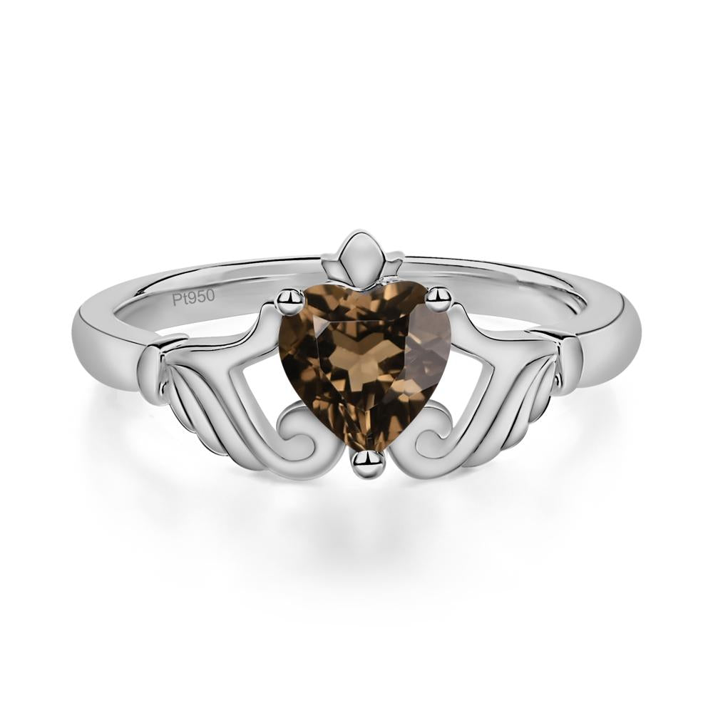Heart Shaped Smoky Quartz Claddagh Ring - LUO Jewelry #metal_platinum