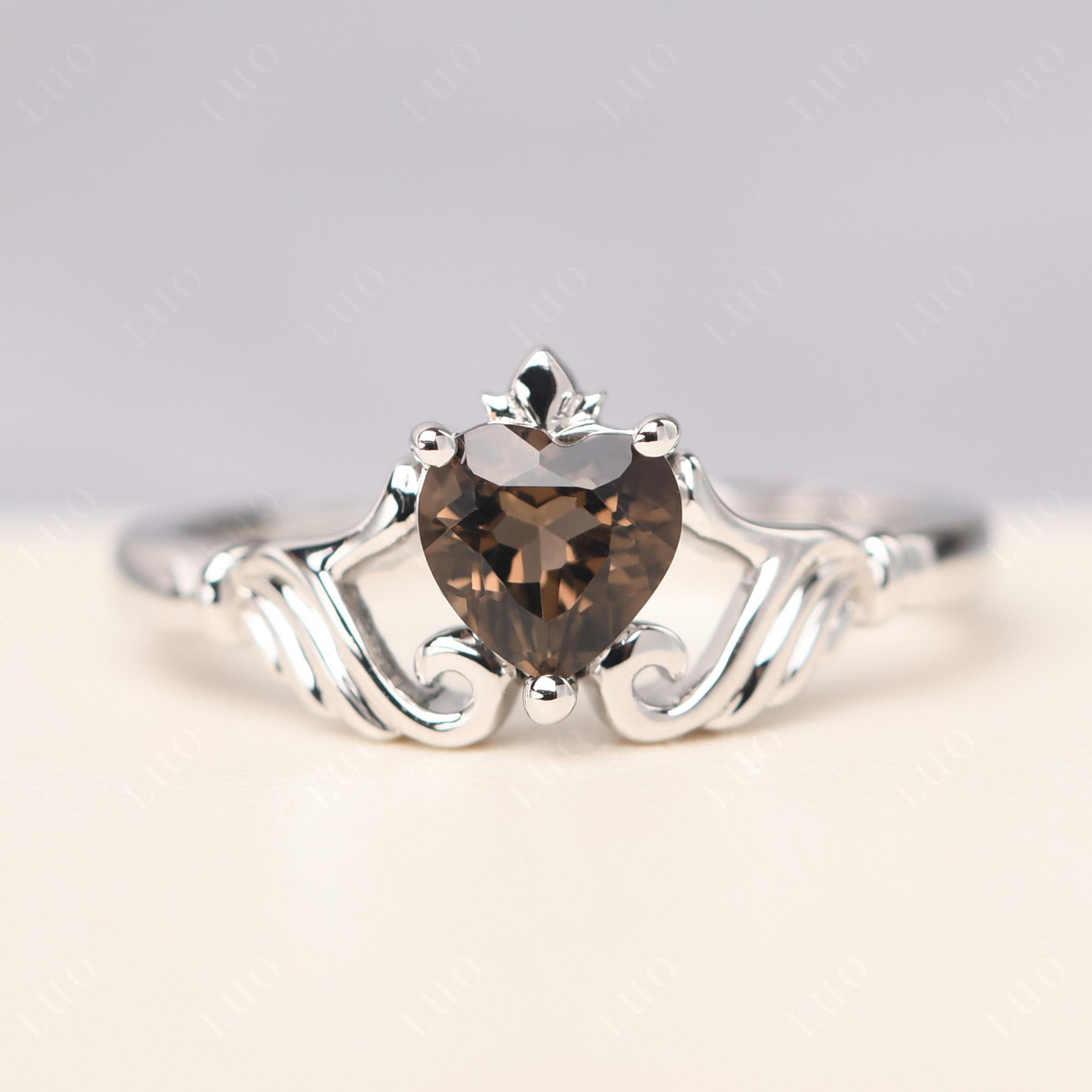 Heart Shaped Smoky Quartz Claddagh Ring - LUO Jewelry