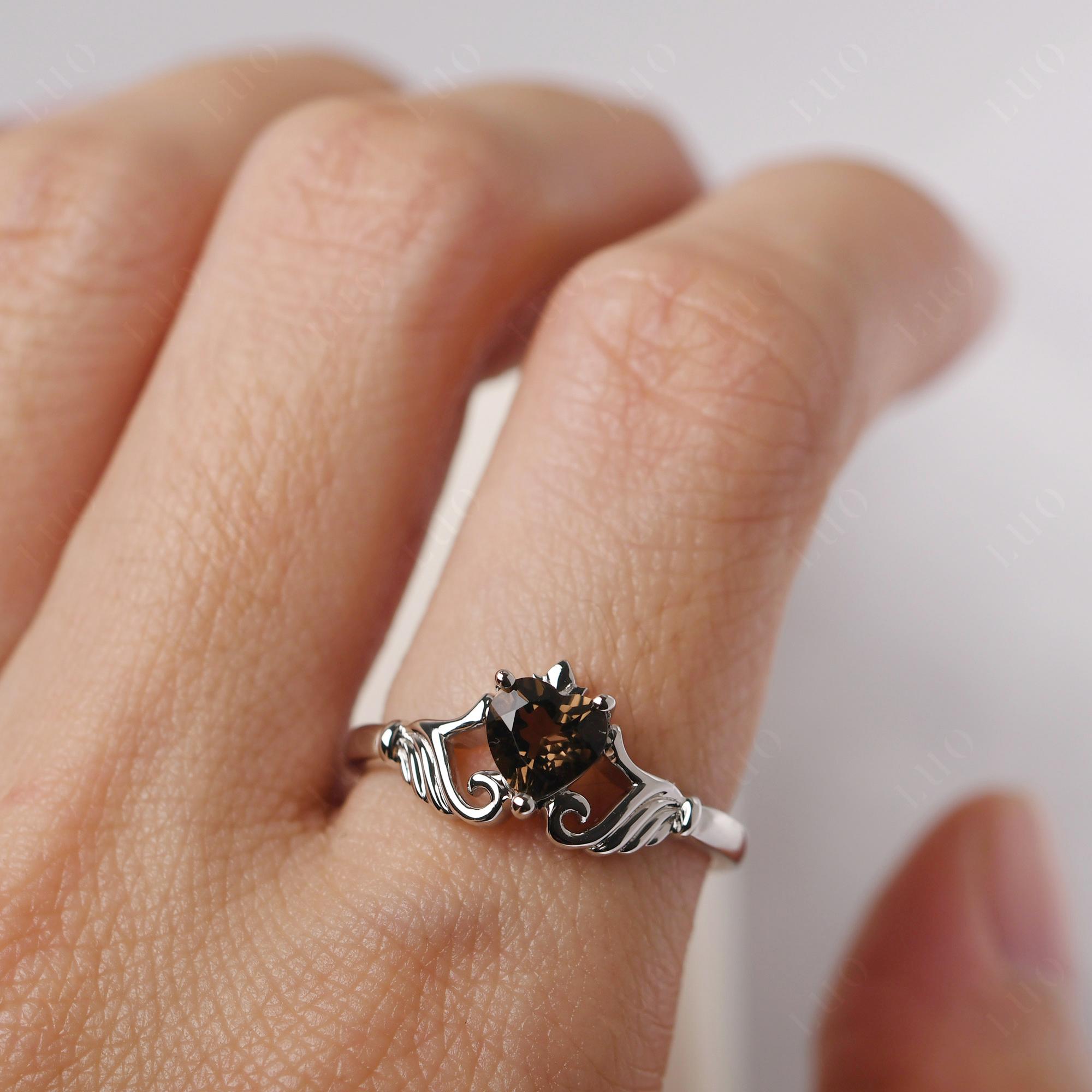 Heart Shaped Smoky Quartz Claddagh Ring - LUO Jewelry