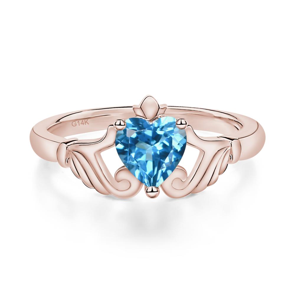 Heart Shaped Swiss Blue Topaz Claddagh Ring - LUO Jewelry #metal_14k rose gold