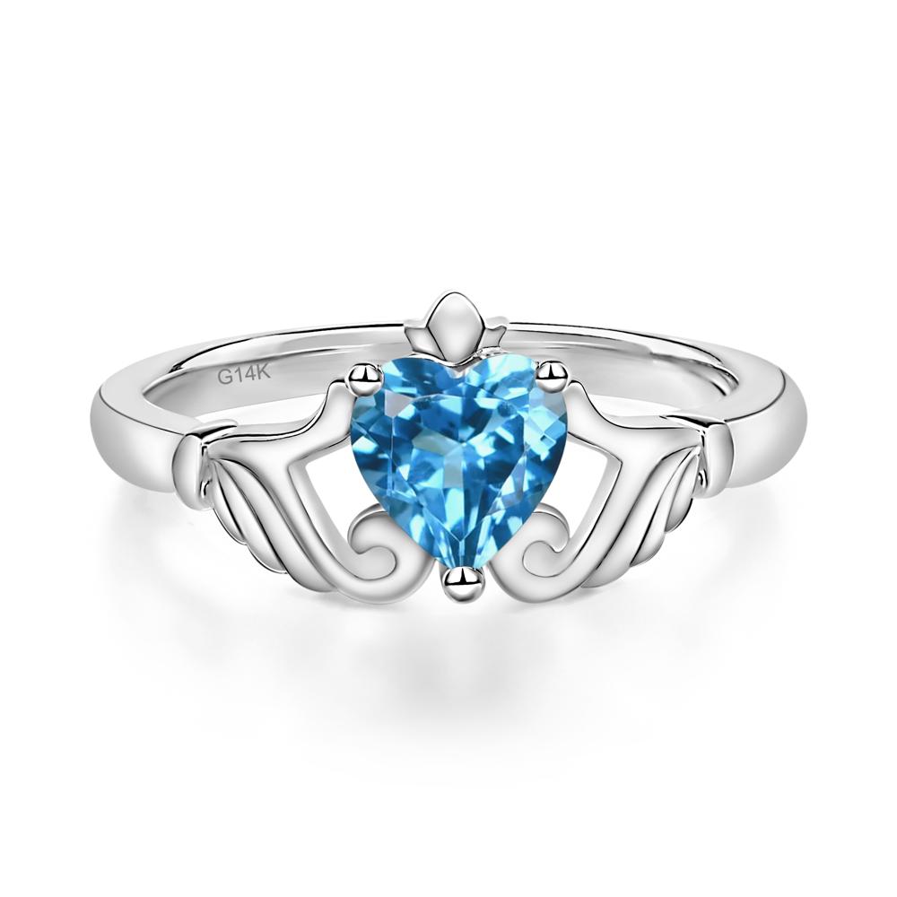 Heart Shaped Swiss Blue Topaz Claddagh Ring - LUO Jewelry #metal_14k white gold