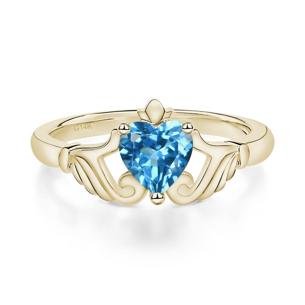 Heart Shaped Swiss Blue Topaz Claddagh Ring - LUO Jewelry #metal_14k yellow gold