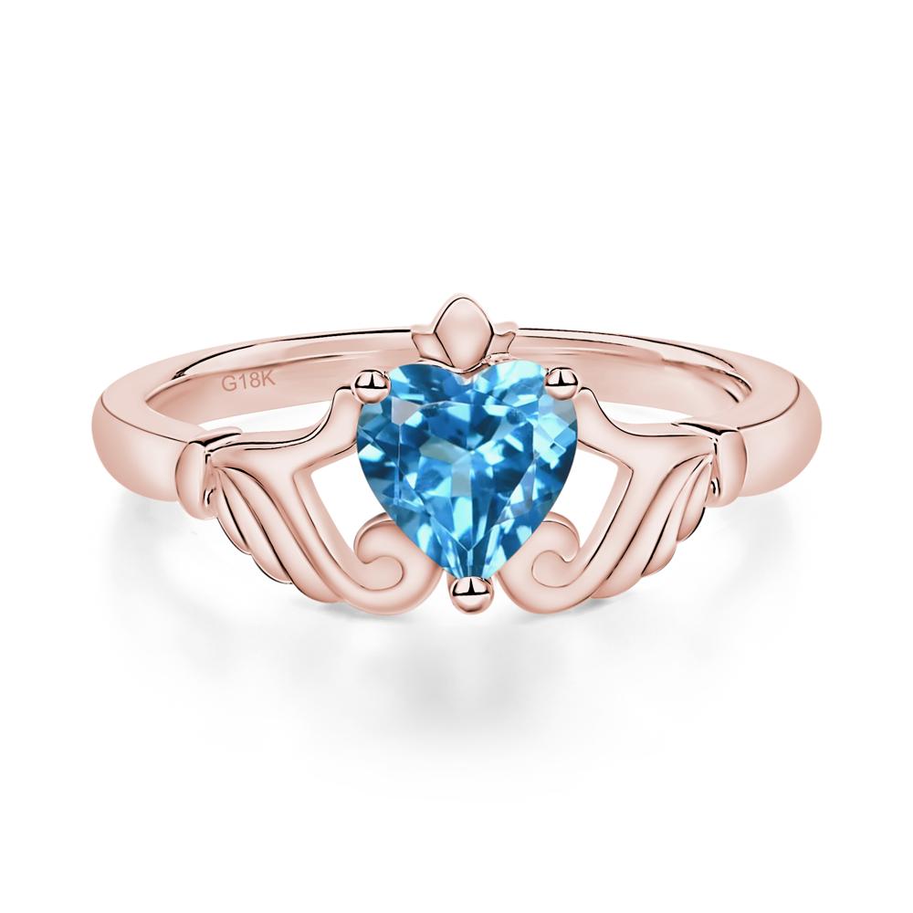 Heart Shaped Swiss Blue Topaz Claddagh Ring - LUO Jewelry #metal_18k rose gold