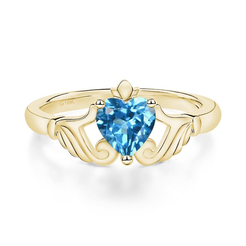 Heart Shaped Swiss Blue Topaz Claddagh Ring - LUO Jewelry #metal_18k yellow gold