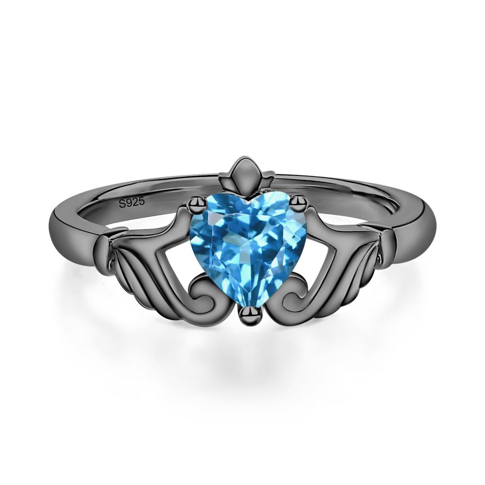 Heart Shaped Swiss Blue Topaz Claddagh Ring - LUO Jewelry #metal_black finish sterling silver