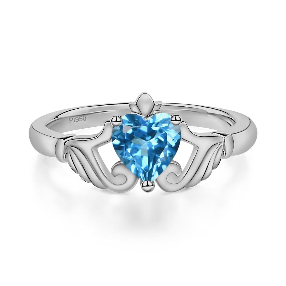 Heart Shaped Swiss Blue Topaz Claddagh Ring - LUO Jewelry #metal_platinum