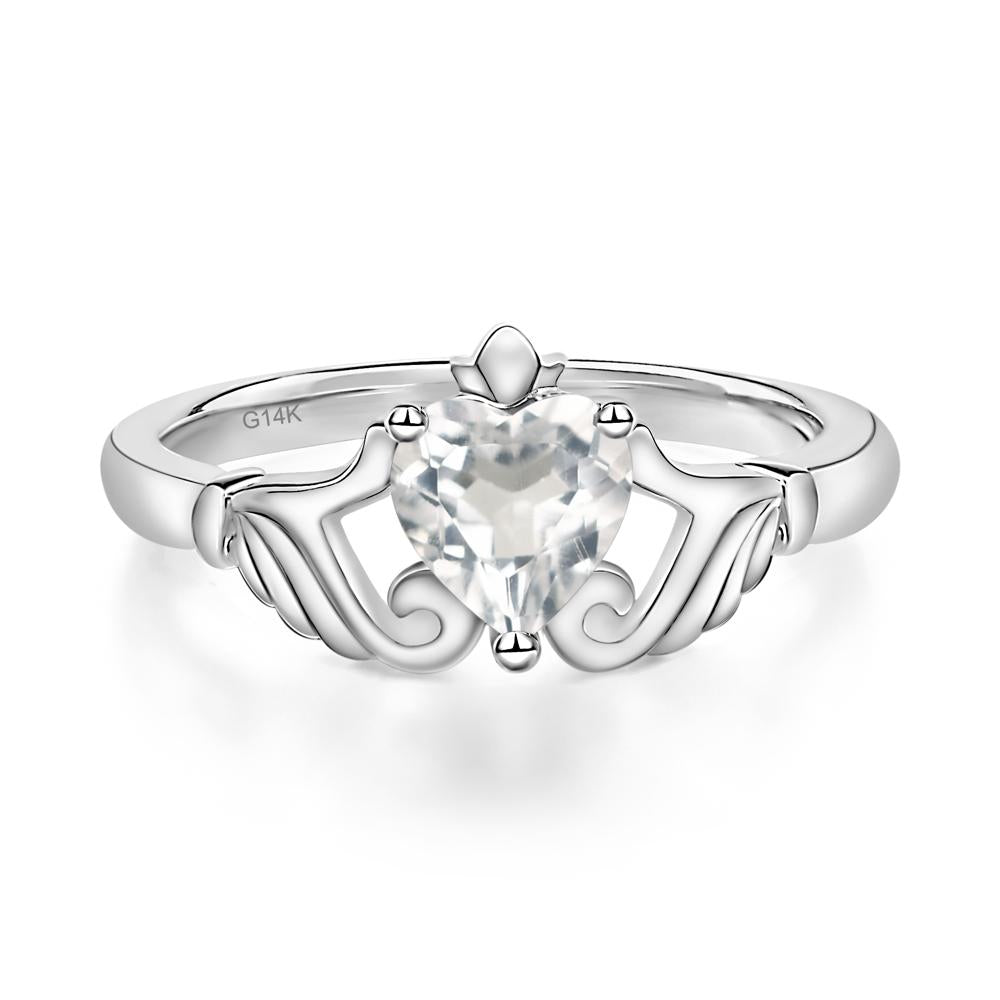 Heart Shaped White Topaz Claddagh Ring - LUO Jewelry #metal_14k white gold
