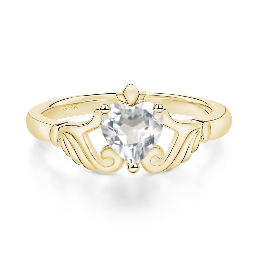 Heart Shaped White Topaz Claddagh Ring - LUO Jewelry #metal_18k yellow gold