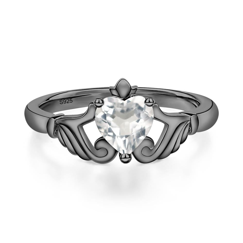 Heart Shaped White Topaz Claddagh Ring - LUO Jewelry #metal_black finish sterling silver