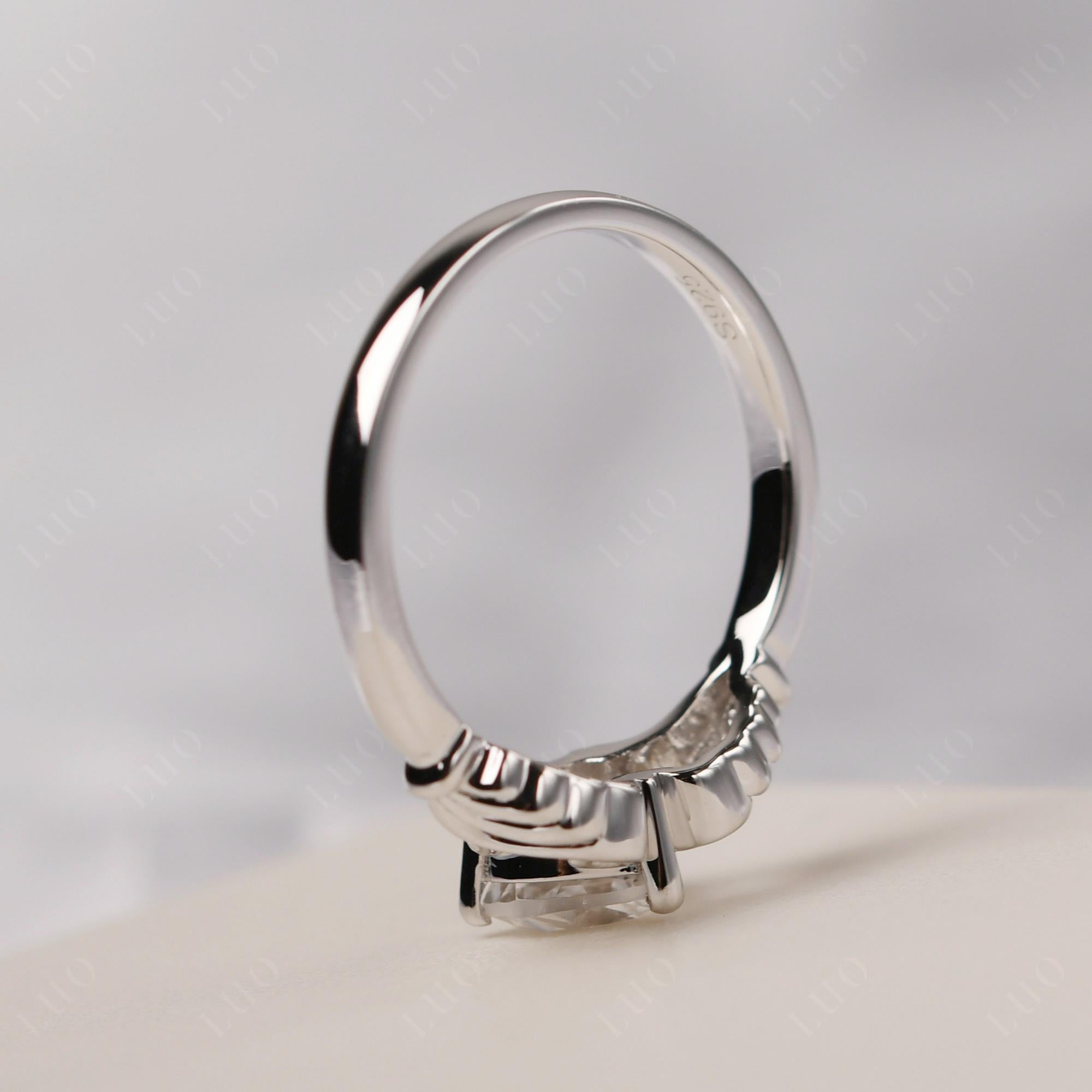 Heart Shaped White Topaz Claddagh Ring - LUO Jewelry