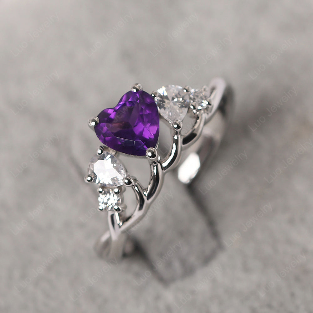 Heart Shaped Amethyst Cluster Ring - LUO Jewelry