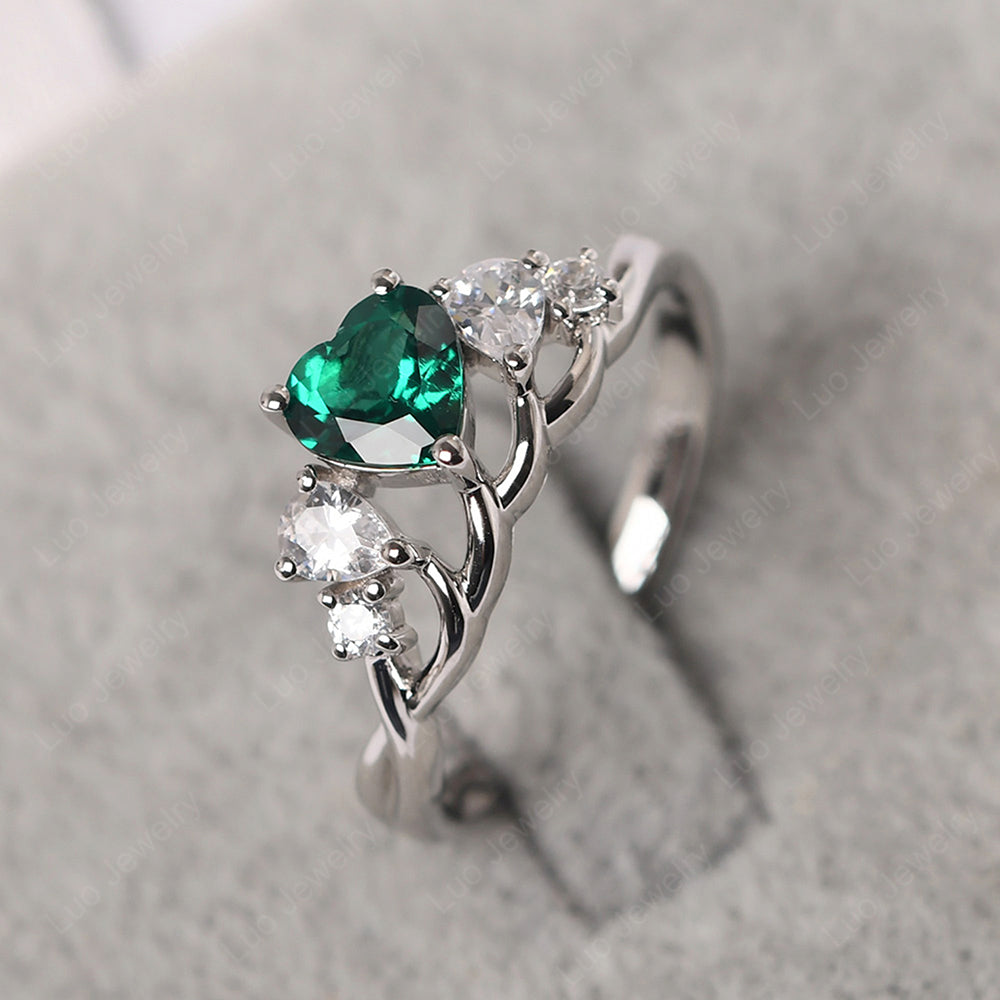 Heart Shaped Emerald Cluster Ring - LUO Jewelry