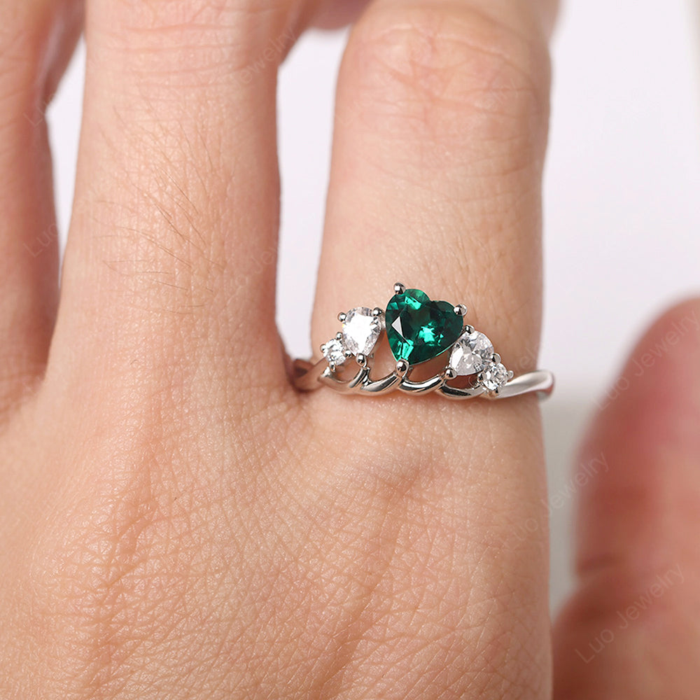 Heart Shaped Emerald Cluster Ring - LUO Jewelry