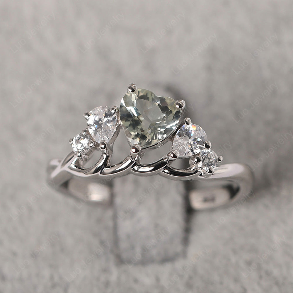 Heart Shaped Green Amethyst Cluster Ring - LUO Jewelry