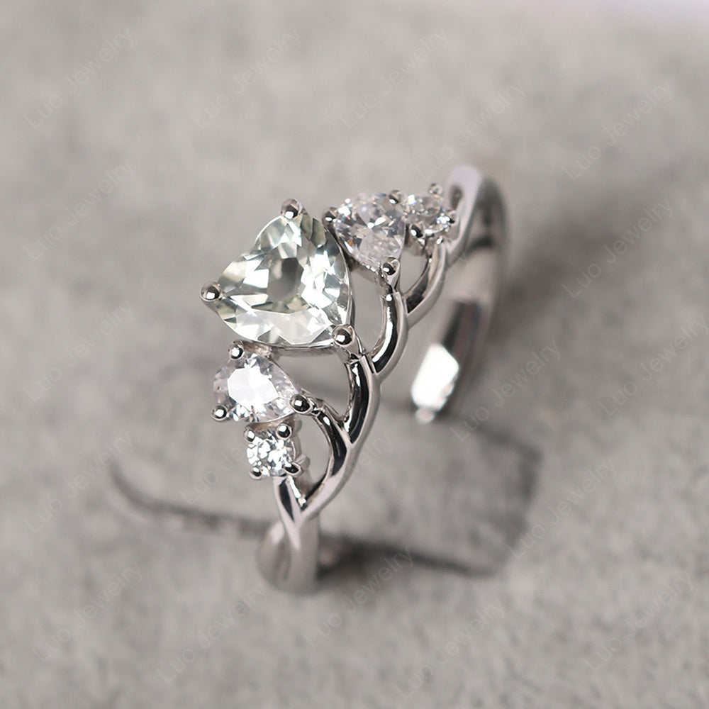 Heart Shaped Green Amethyst Cluster Ring - LUO Jewelry