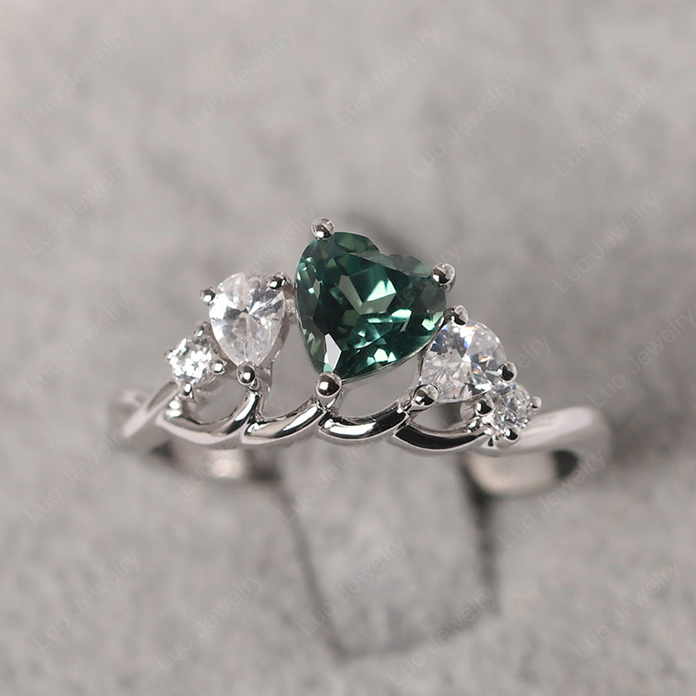 Heart Shaped Green Sapphire Cluster Ring - LUO Jewelry