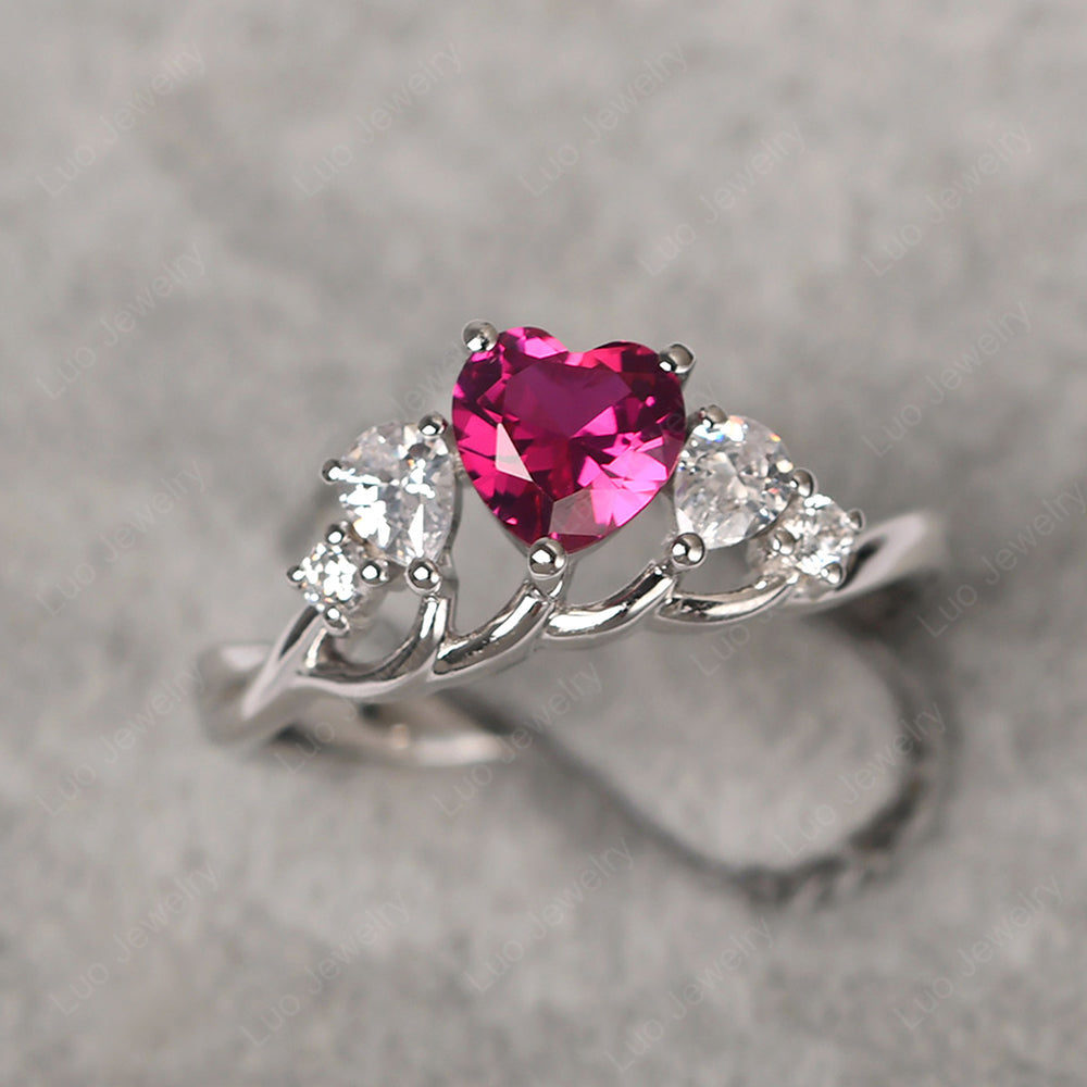 Heart Shaped Ruby Cluster Ring - LUO Jewelry