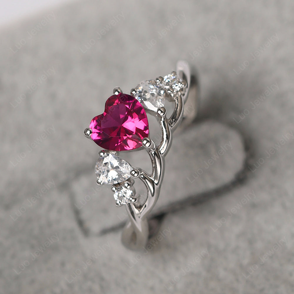 Heart Shaped Ruby Cluster Ring - LUO Jewelry