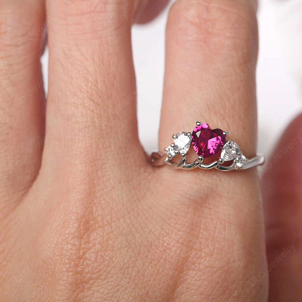 Heart Shaped Ruby Cluster Ring - LUO Jewelry