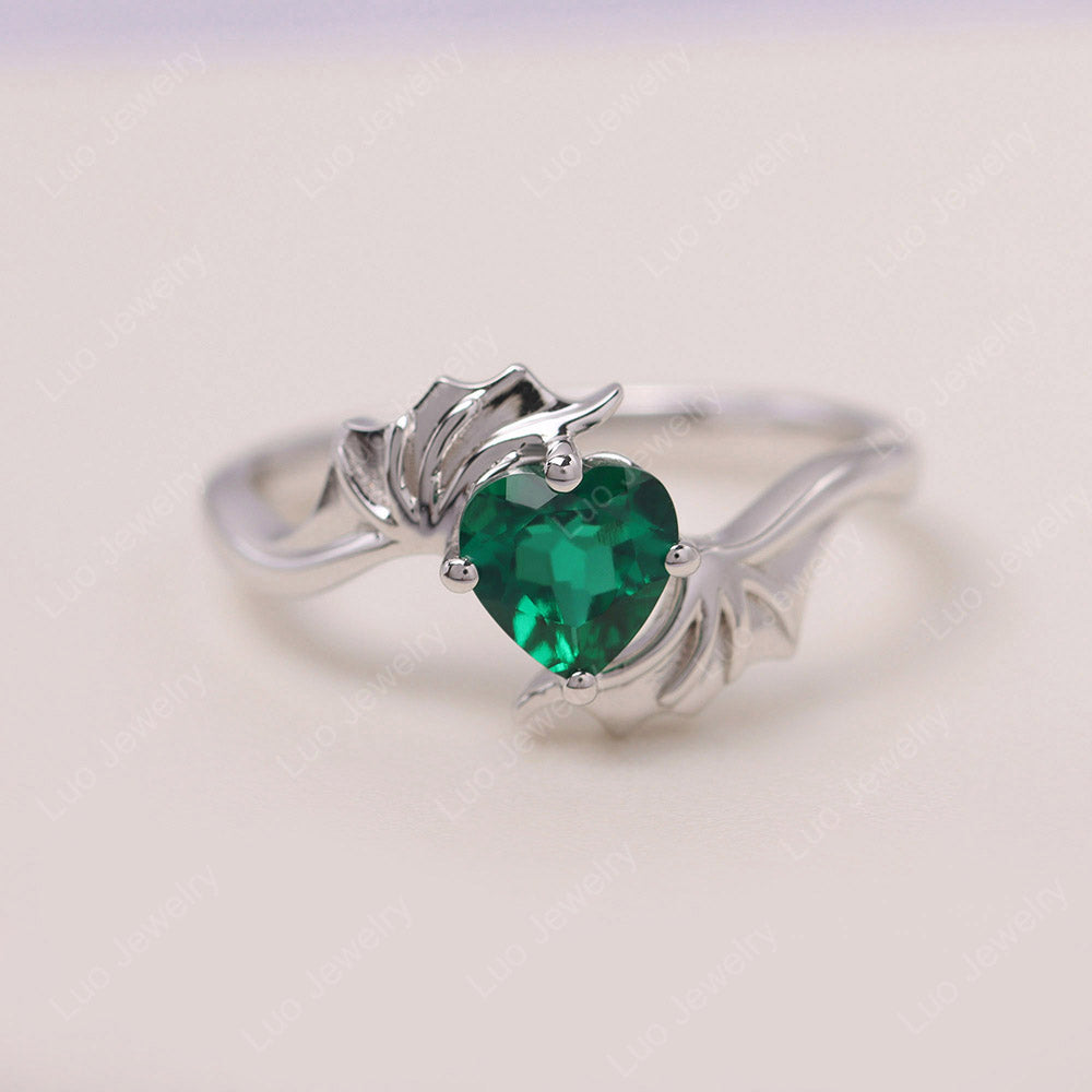 Heart Shaped Lab Emerald Bat Ring