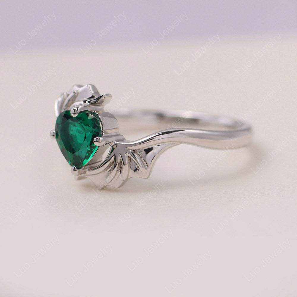 Heart Shaped Emerald Bat Ring