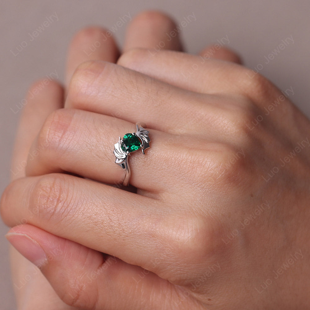 Heart Shaped Emerald Bat Ring