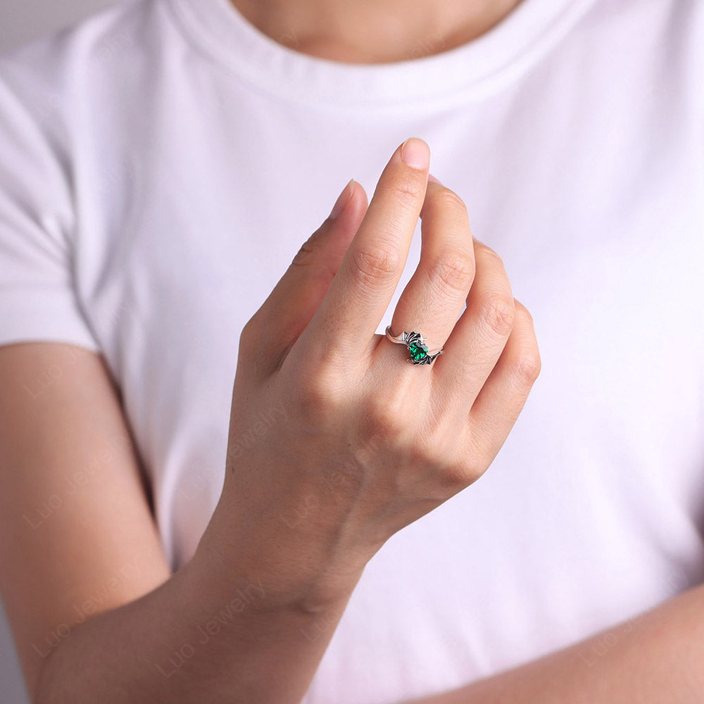 Heart Shaped Emerald Bat Ring