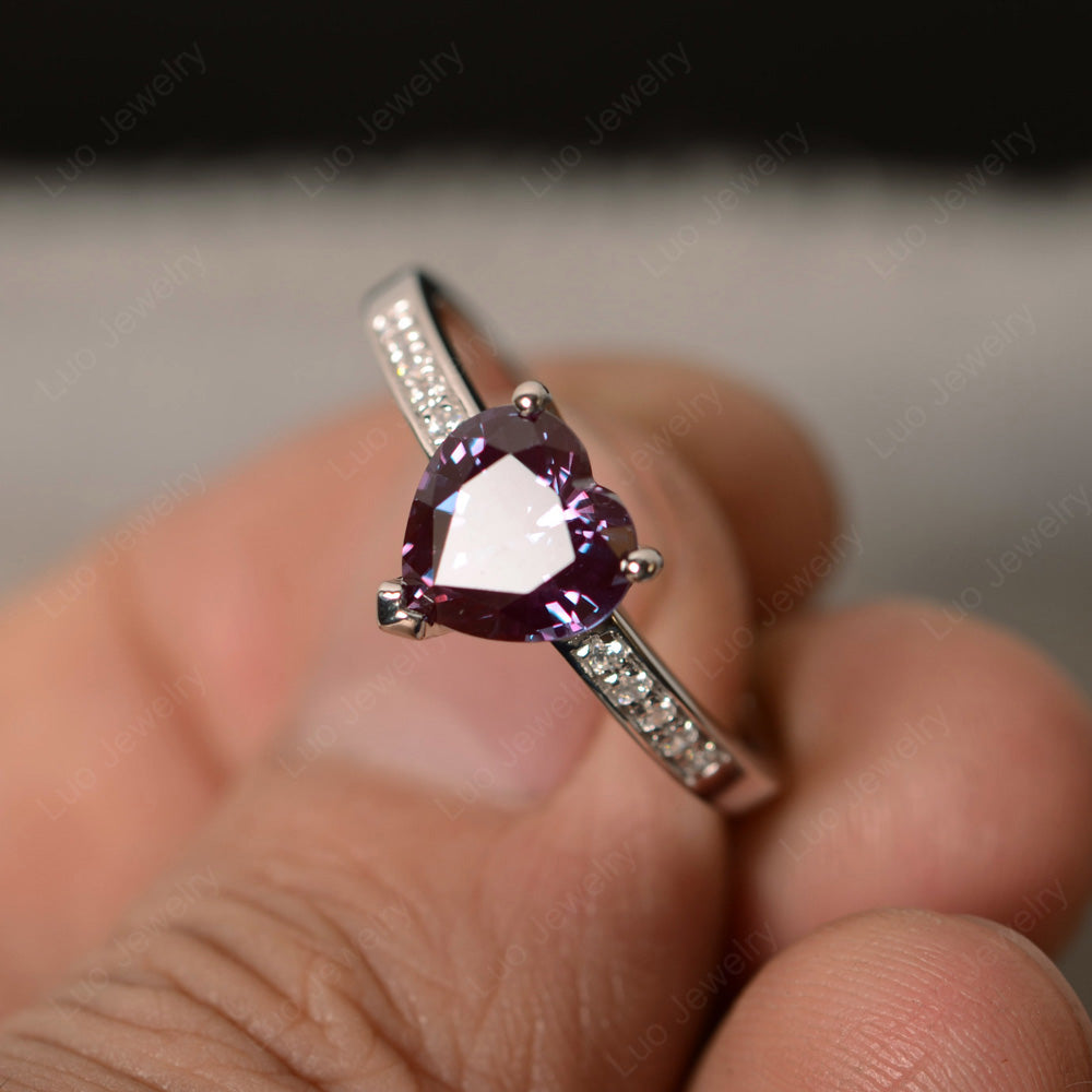 Hear Cut Alexandrite Engagement Ring White Gold - LUO Jewelry