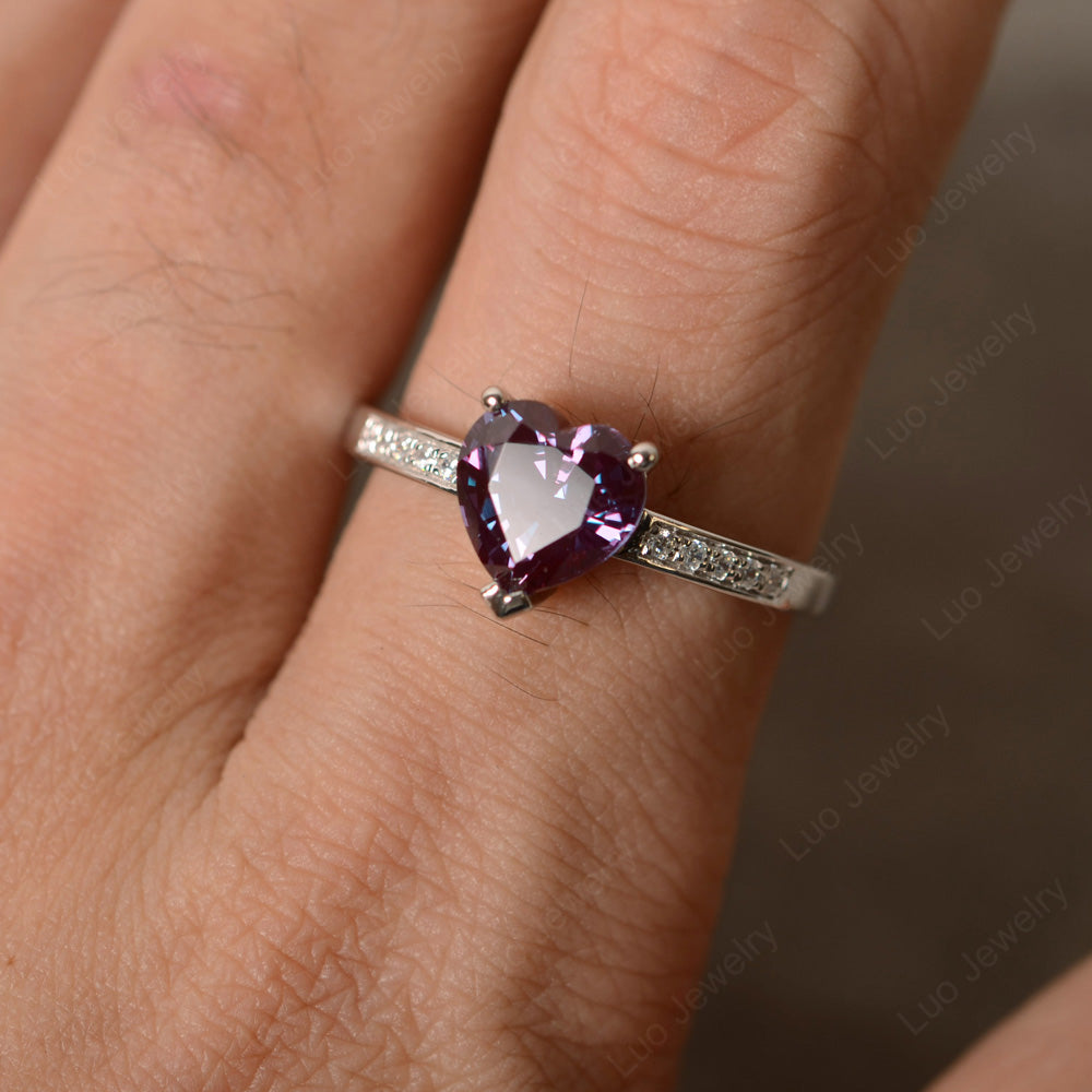 Hear Cut Alexandrite Engagement Ring White Gold - LUO Jewelry