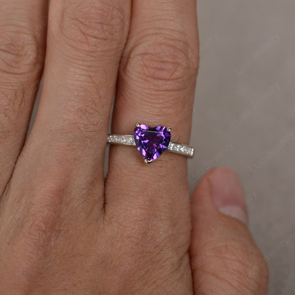 Hear Cut Amethyst Engagement Ring White Gold - LUO Jewelry