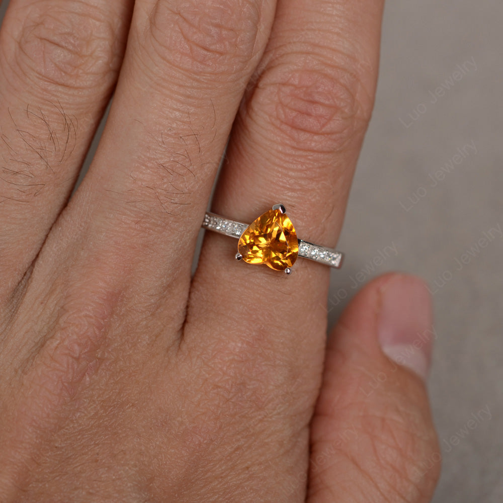 Hear Cut Citrine Engagement Ring White Gold - LUO Jewelry