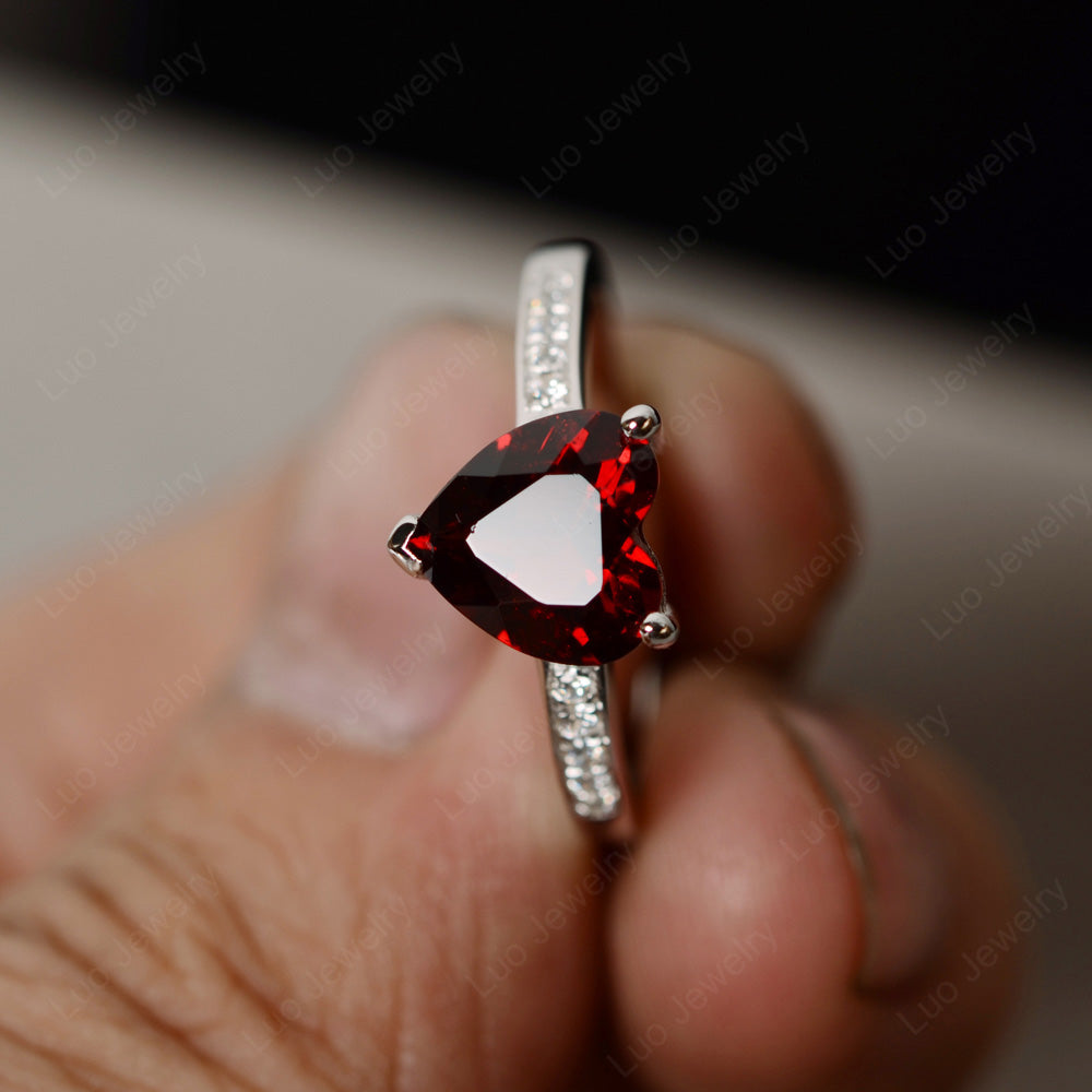 Hear Cut Garnet Engagement Ring White Gold - LUO Jewelry