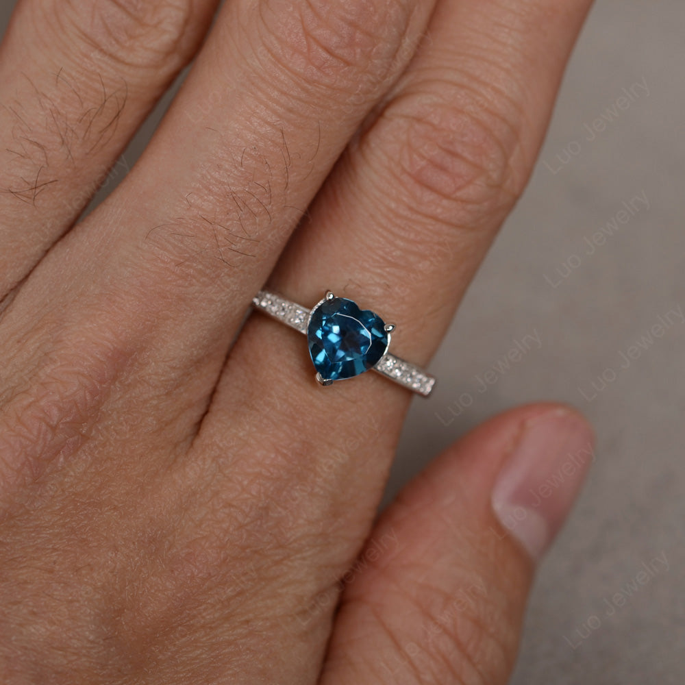 Hear Cut London Blue Topaz Engagement Ring White Gold - LUO Jewelry