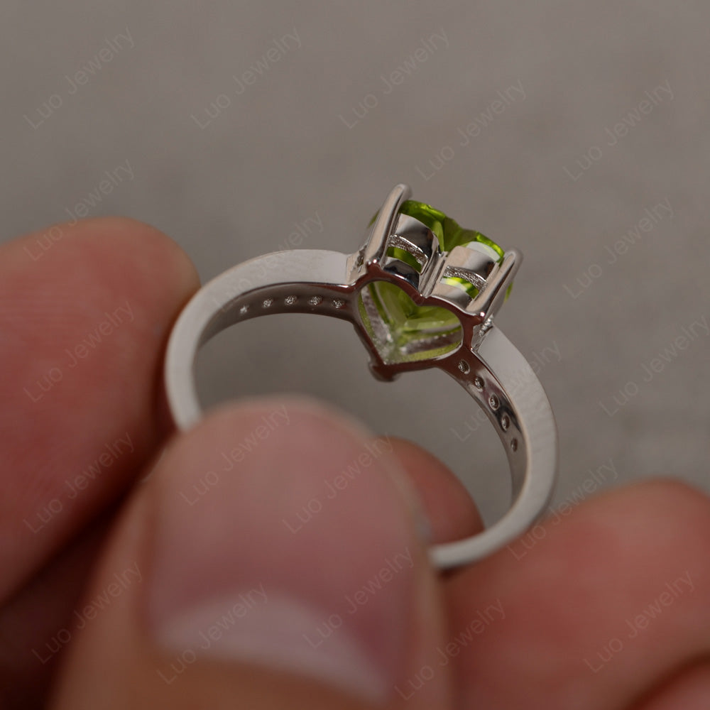 Hear Cut Peridot Engagement Ring White Gold - LUO Jewelry