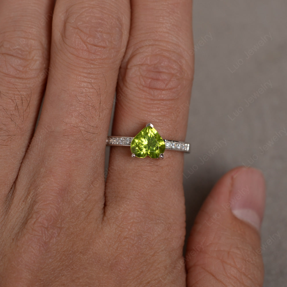 Hear Cut Peridot Engagement Ring White Gold - LUO Jewelry