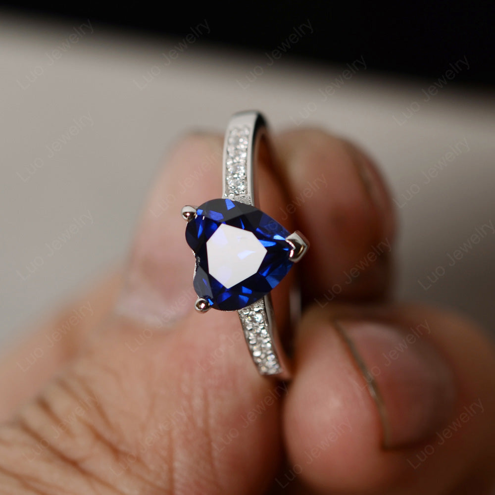 Hear Cut Lab Sapphire Engagement Ring White Gold - LUO Jewelry