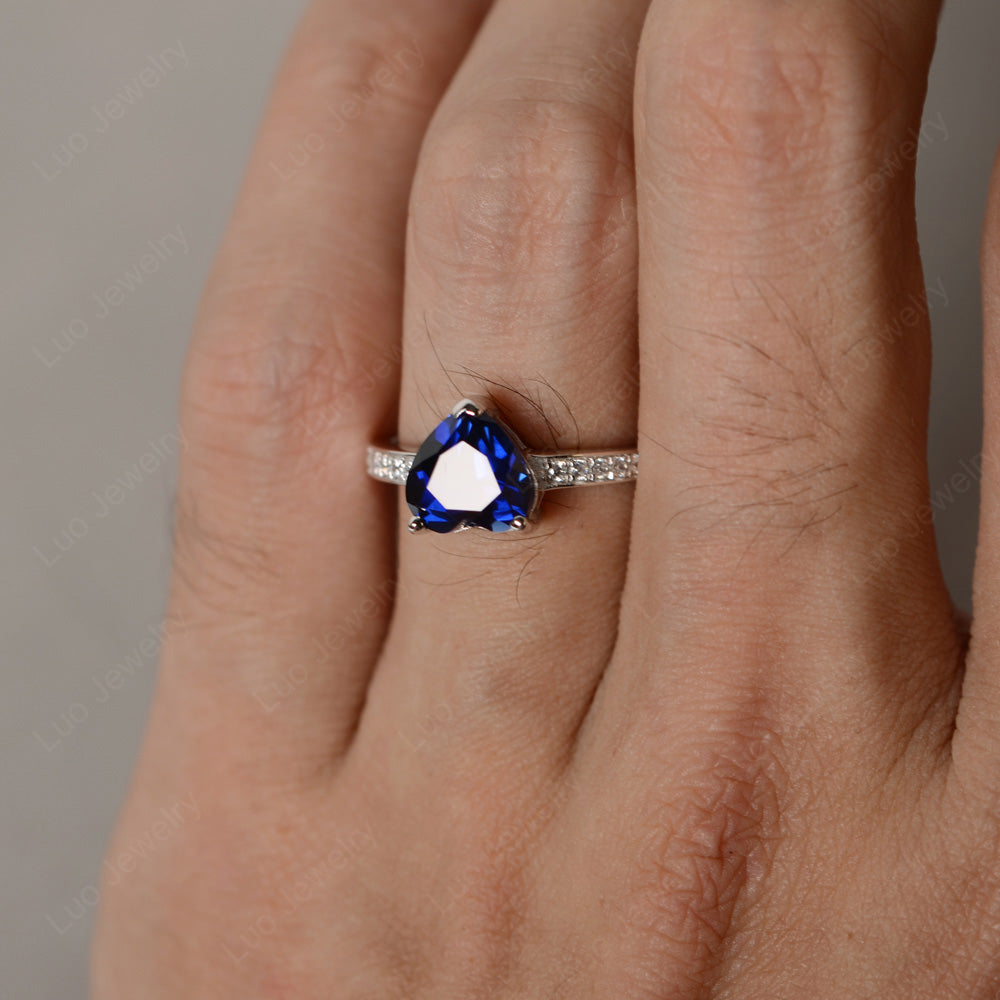 Hear Cut Lab Sapphire Engagement Ring White Gold - LUO Jewelry