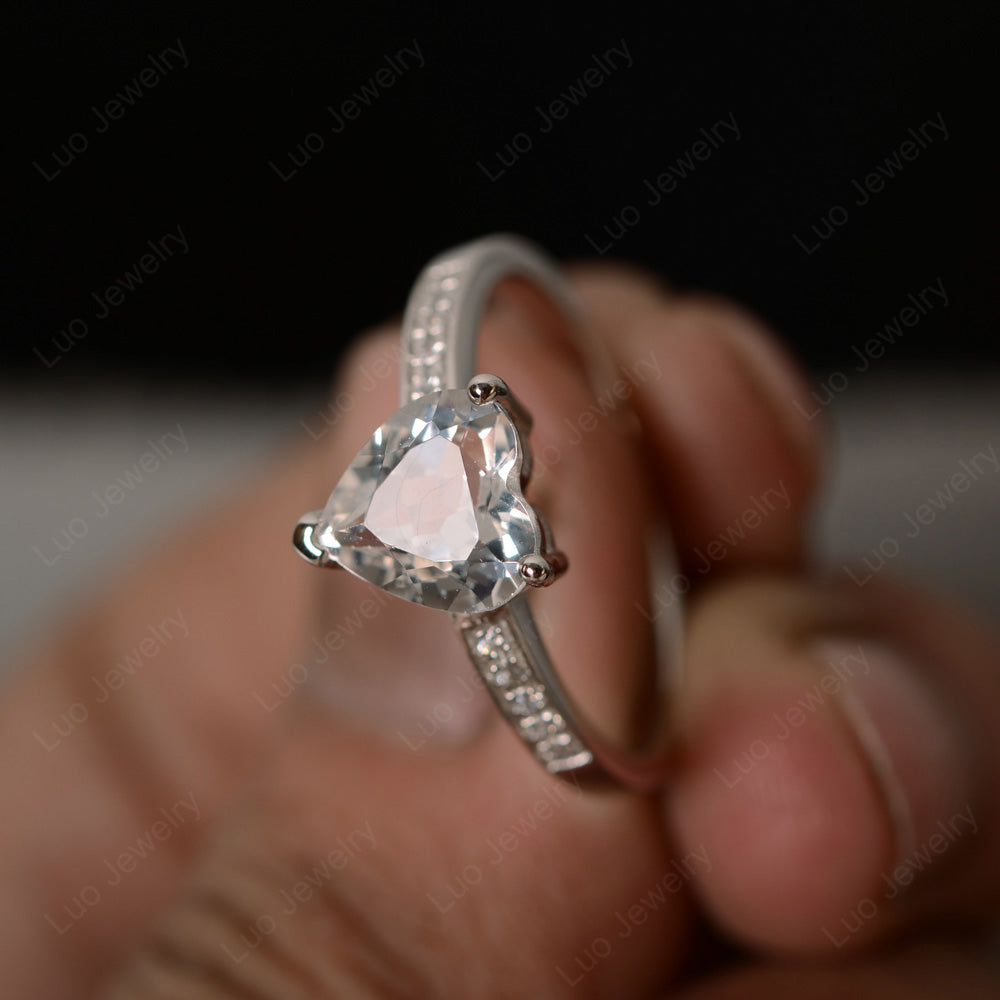 Hear Cut White Topaz Engagement Ring White Gold - LUO Jewelry