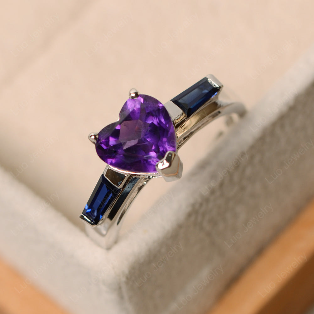 Heart Shaped Amethyst and Sapphire Ring - LUO Jewelry