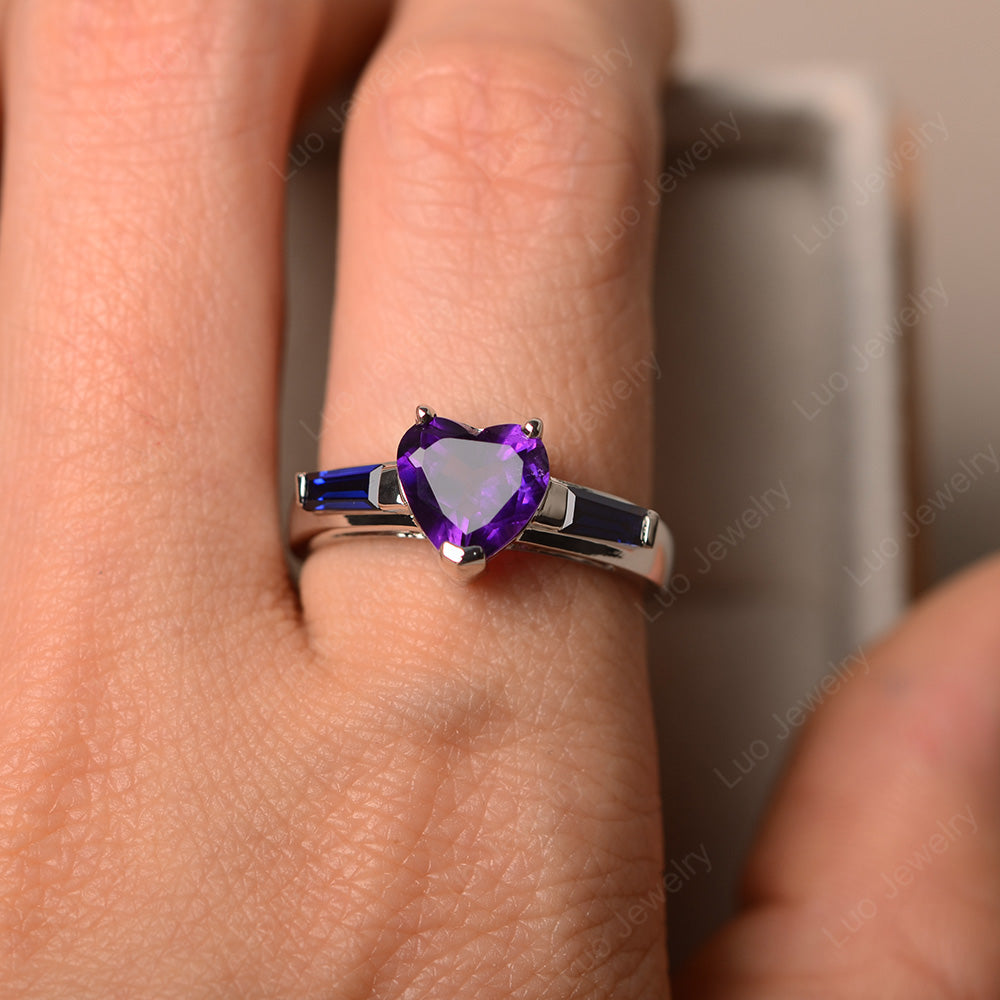 Heart Shaped Amethyst and Sapphire Ring - LUO Jewelry