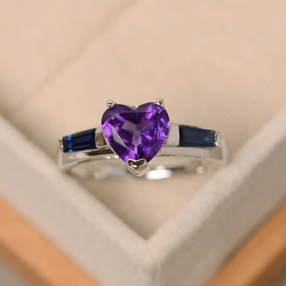 Heart Shaped Amethyst and Sapphire Ring - LUO Jewelry