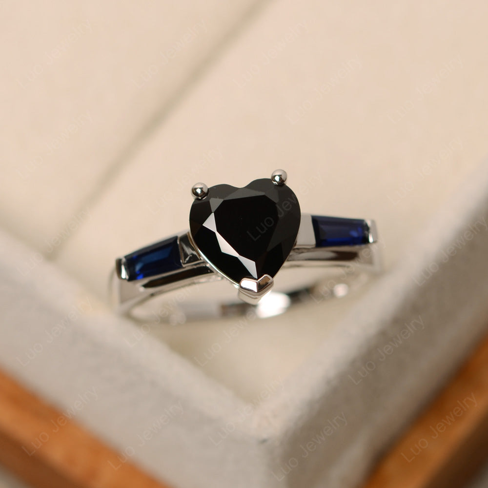 Heart Shaped Black Spinel Ring With Baguette - LUO Jewelry